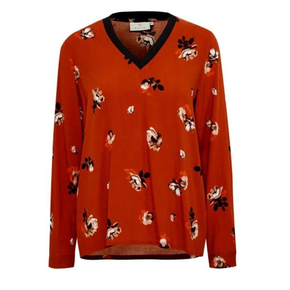 Kaffe Dria Burnt Orange Floral Viscose Blouse Top 40 EU